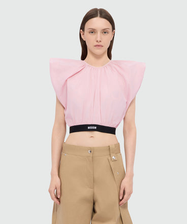 Pink cropped taffeta blouse
