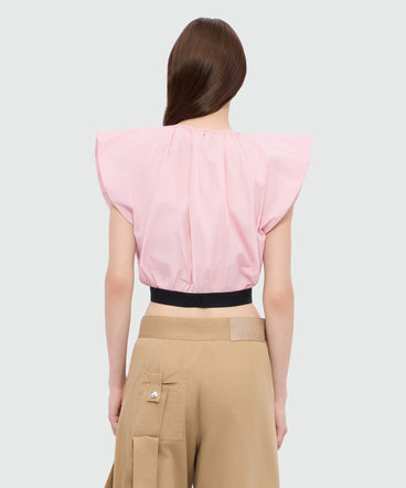 Pink cropped taffeta blouse