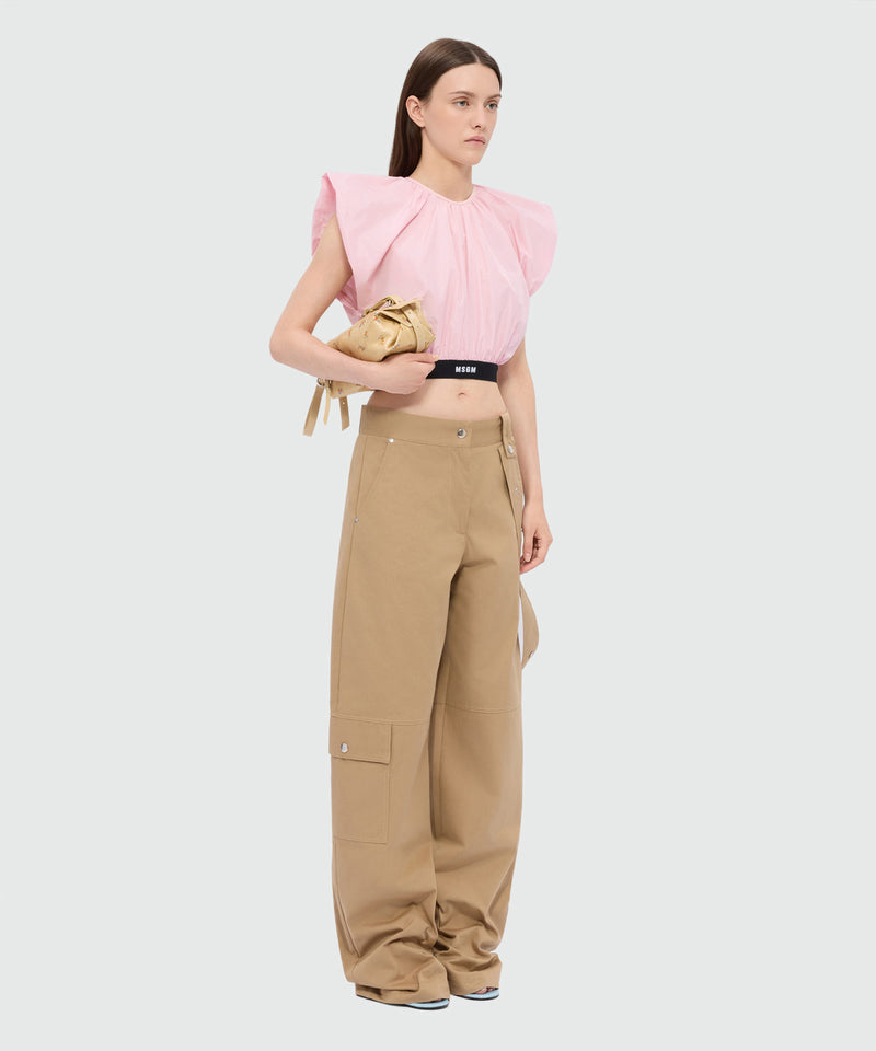 Pink cropped taffeta blouse 12 Donna 