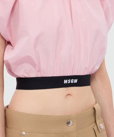 Pink cropped taffeta blouse
