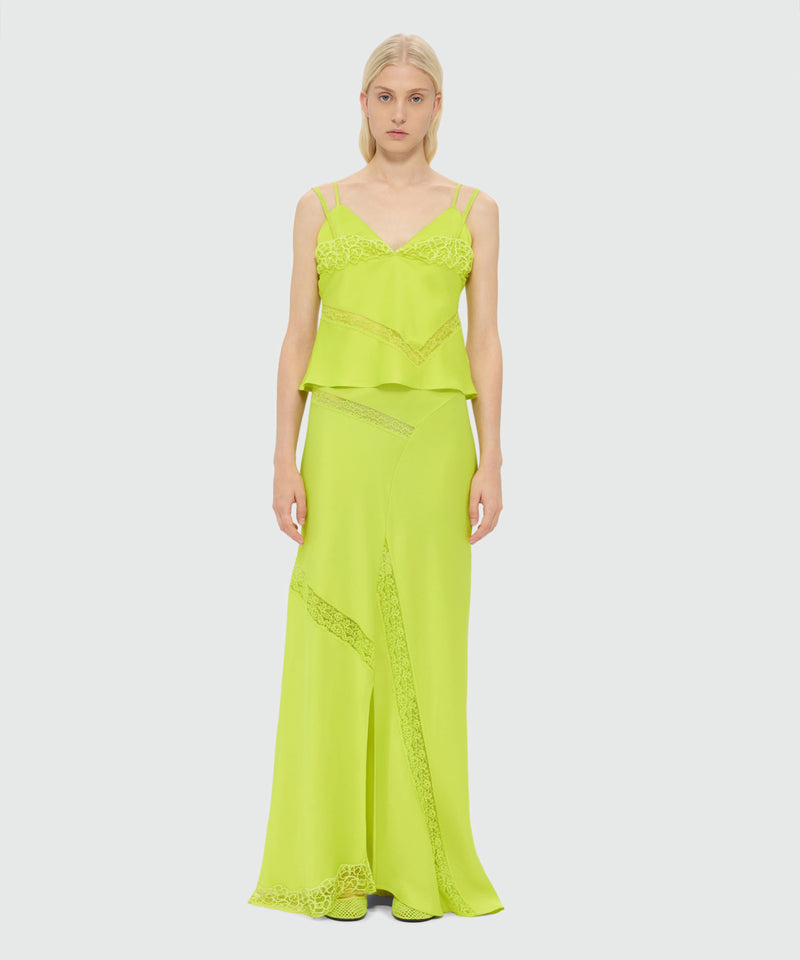 Lime satin top with lace inserts 33 Donna 