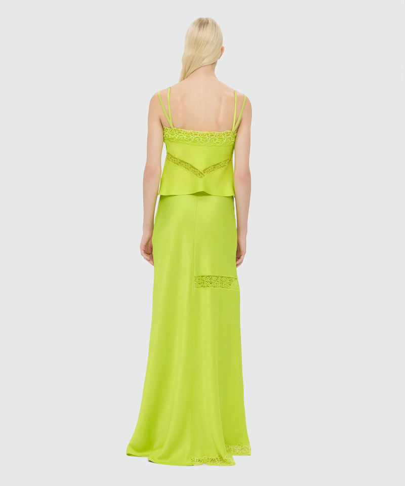 Lime satin top with lace inserts 33 Donna 