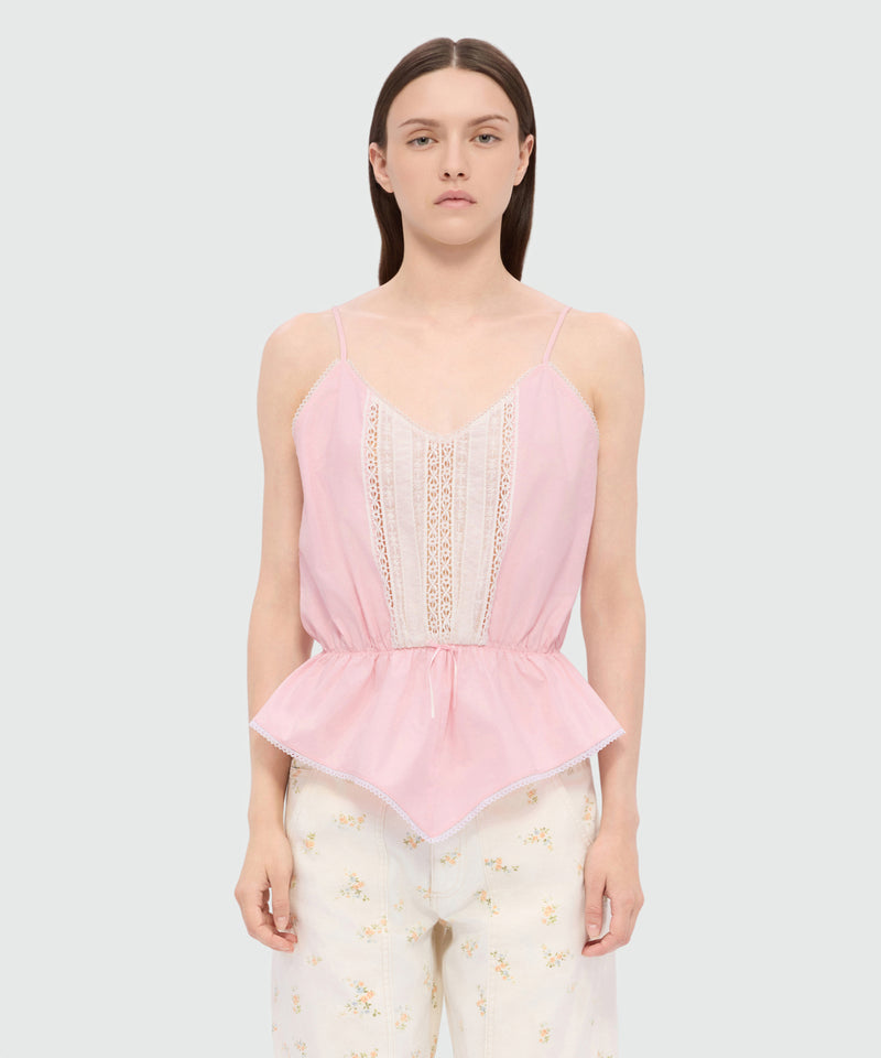 Pink cotton poplin top with lace inserts 12 Donna 