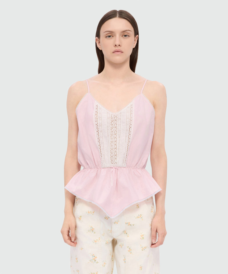 Pink cotton poplin top with lace inserts 12 Donna 