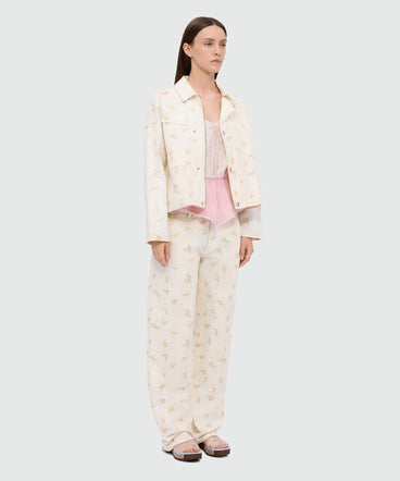 Pink cotton poplin top with lace inserts