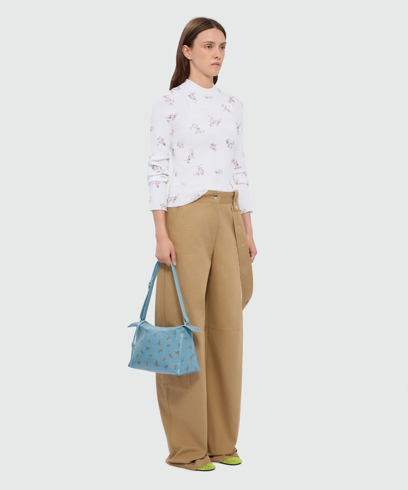 White ribbed techno-viscose top with "Cracked Flowers Bouquet" print 02 Donna 