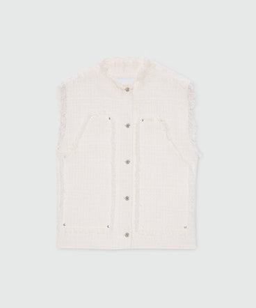 Off-white boucle tweed-effect vest with metal buttons