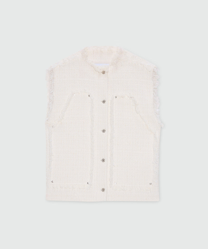 Off-white boucle tweed-effect vest with metal buttons 02 Donna 