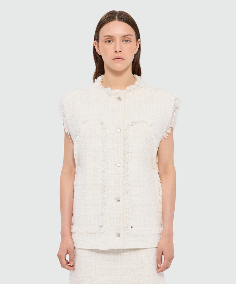 Off-white boucle tweed-effect vest with metal buttons 02 Donna 