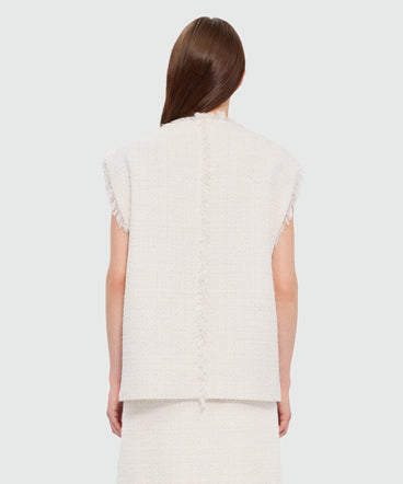Off-white boucle tweed-effect vest with metal buttons