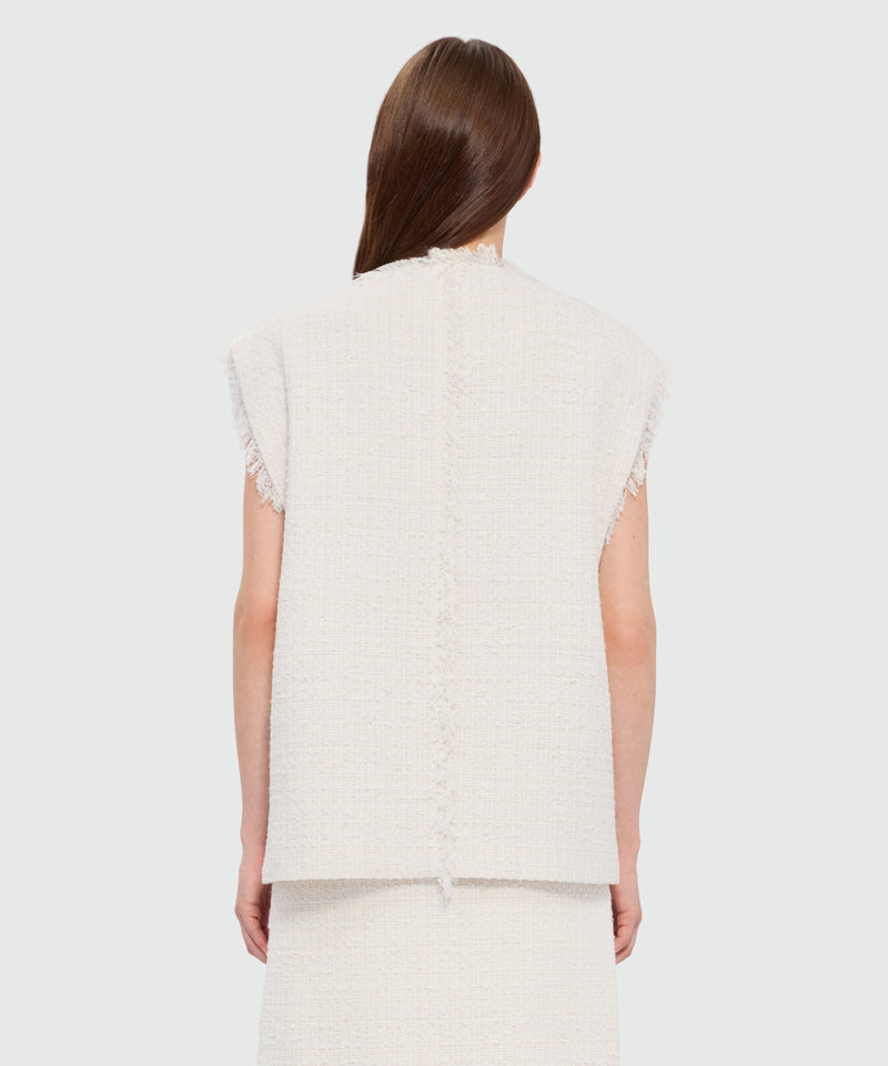 Off-white boucle tweed-effect vest with metal buttons 02 Donna 