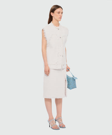 Off-white boucle tweed-effect vest with metal buttons