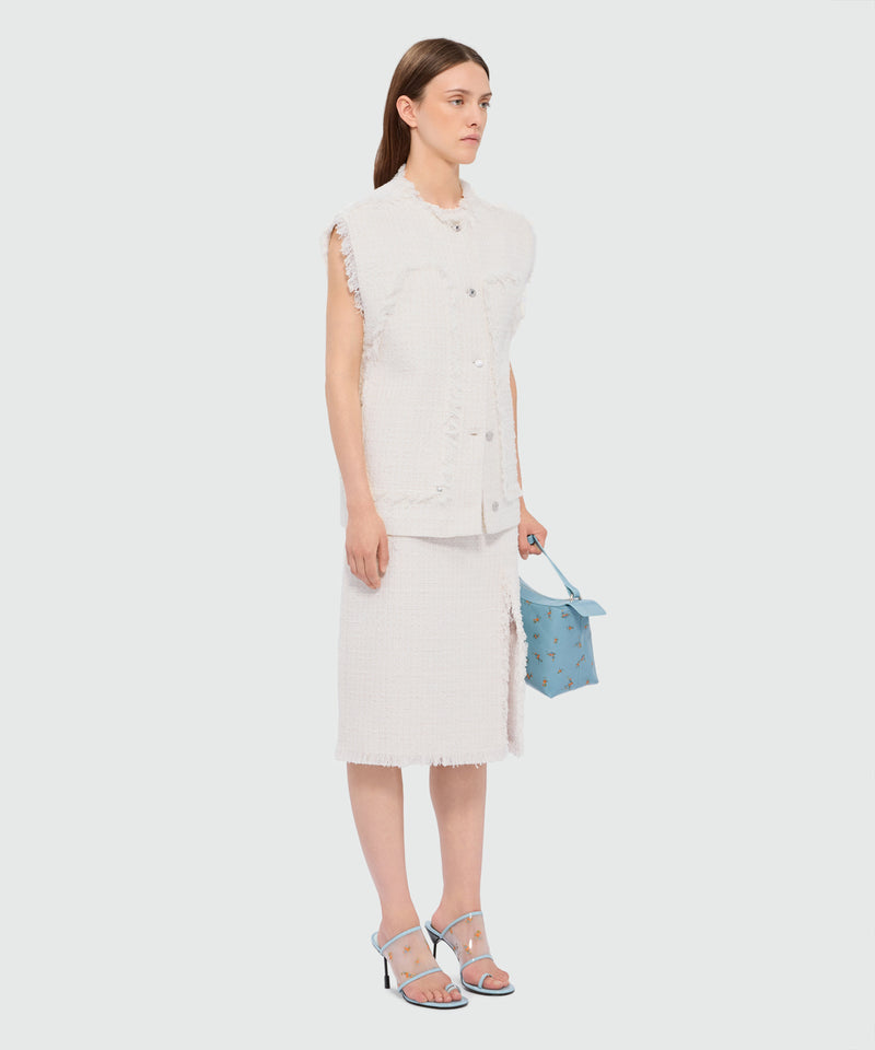 Off-white boucle tweed-effect vest with metal buttons 02 Donna 