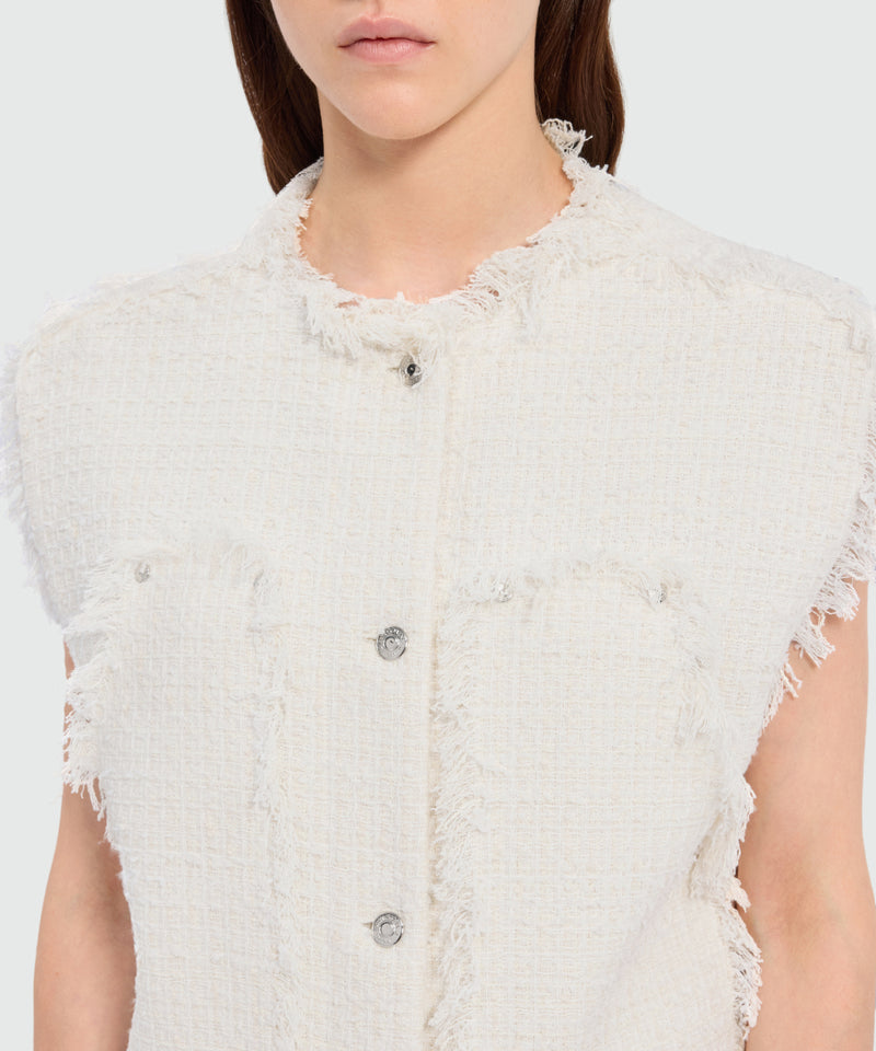 Off-white boucle tweed-effect vest with metal buttons 02 Donna 