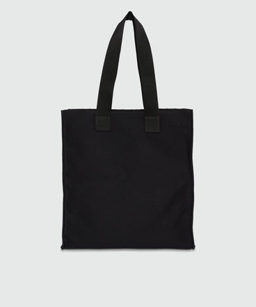 Tote nera in canvas con stampa e manici in tono