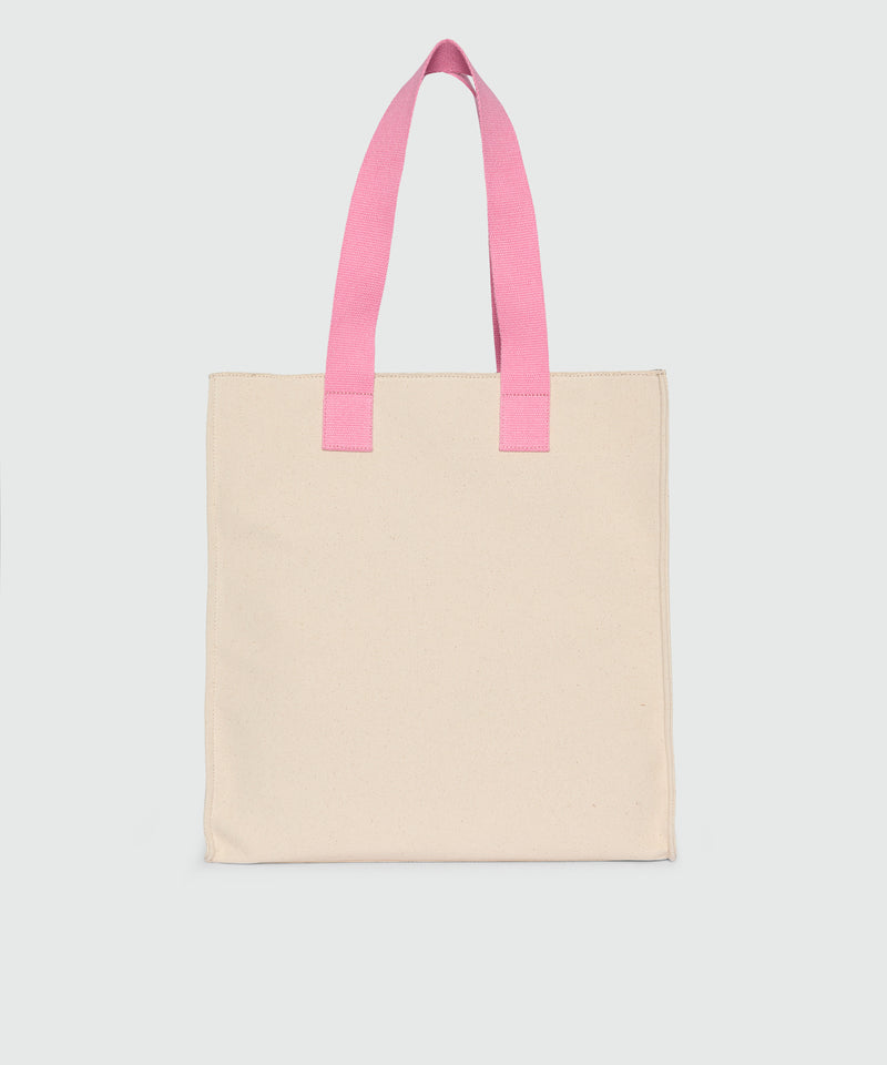 White canvas tote with print and contrasting handles 02 Donna 