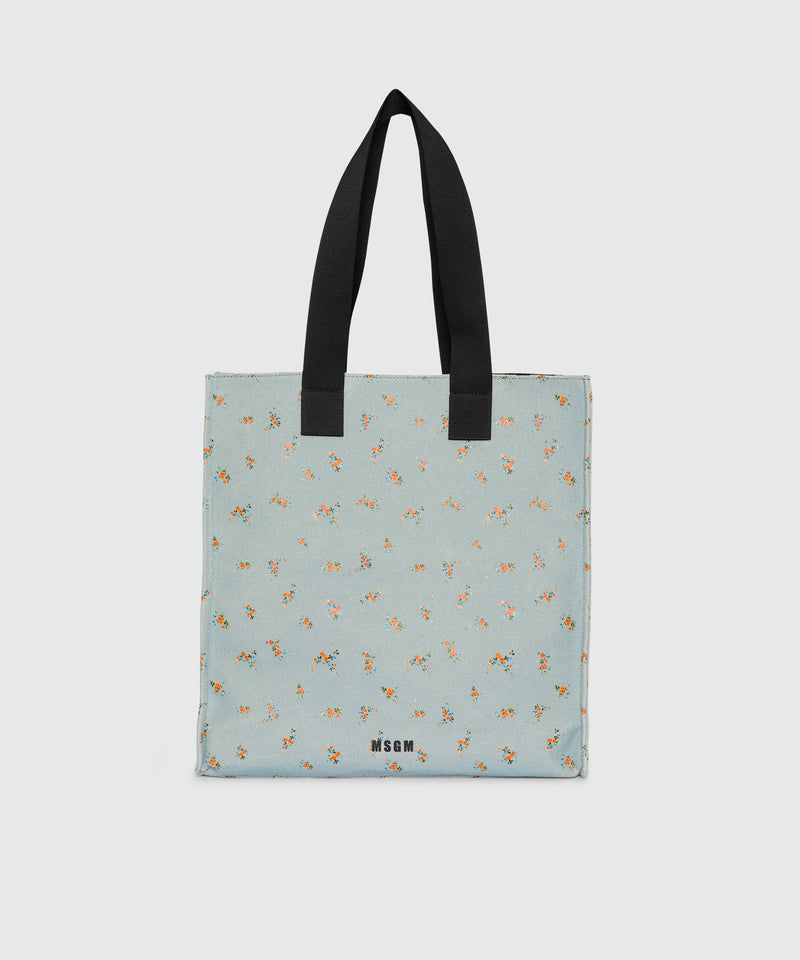 Light blue canvas tote with print and contrasting handles 84 Donna 