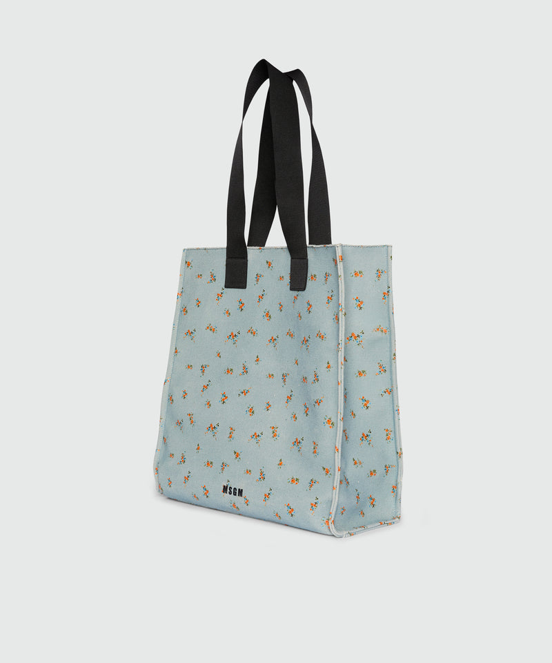Light blue canvas tote with print and contrasting handles 84 Donna 