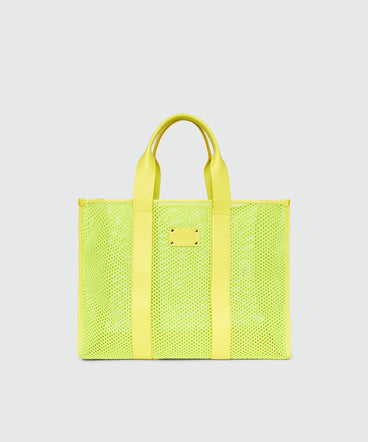 Lime maxi mesh tote with logo on the front