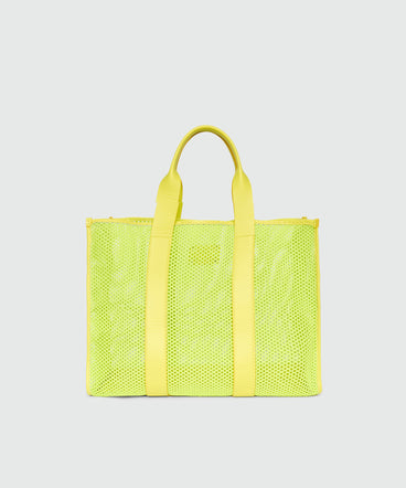 Lime maxi mesh tote with logo on the front