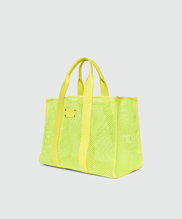 Lime maxi mesh tote with logo on the front