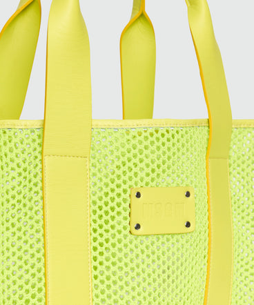Lime maxi mesh tote with logo on the front