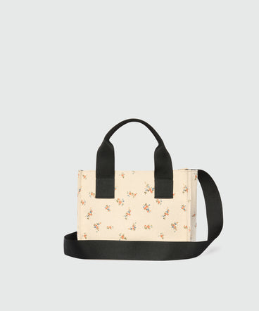 Ecru canvas micro tote with print and contrasting handles