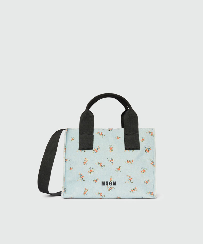 Light blue canvas micro tote with print and contrasting handles 84 Donna 