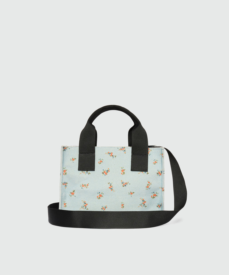 Light blue canvas micro tote with print and contrasting handles 84 Donna 