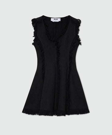 Black frayed raw cotton mini dress.