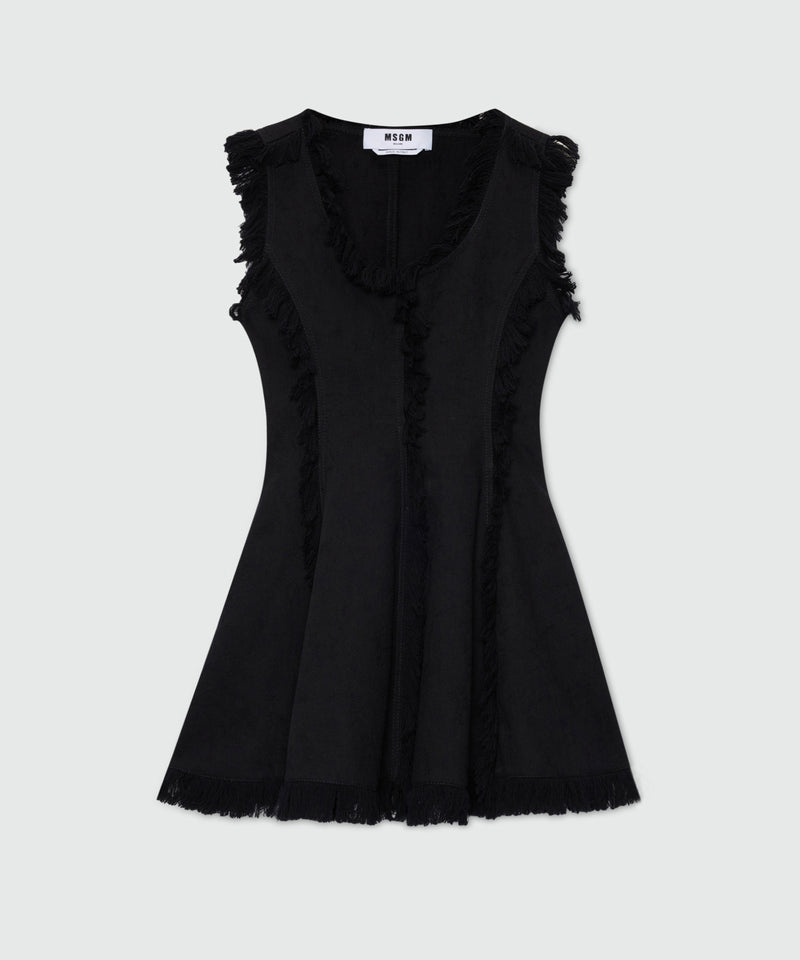 Black frayed raw cotton mini dress. 99 Donna 