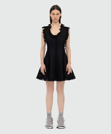 Black frayed raw cotton mini dress.
