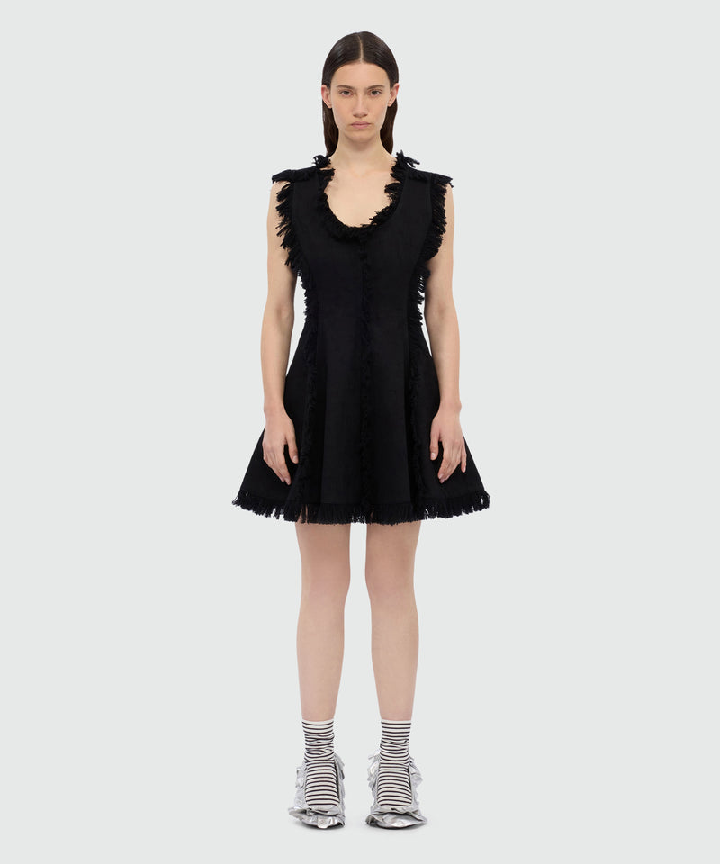 Black frayed raw cotton mini dress. 99 Donna 