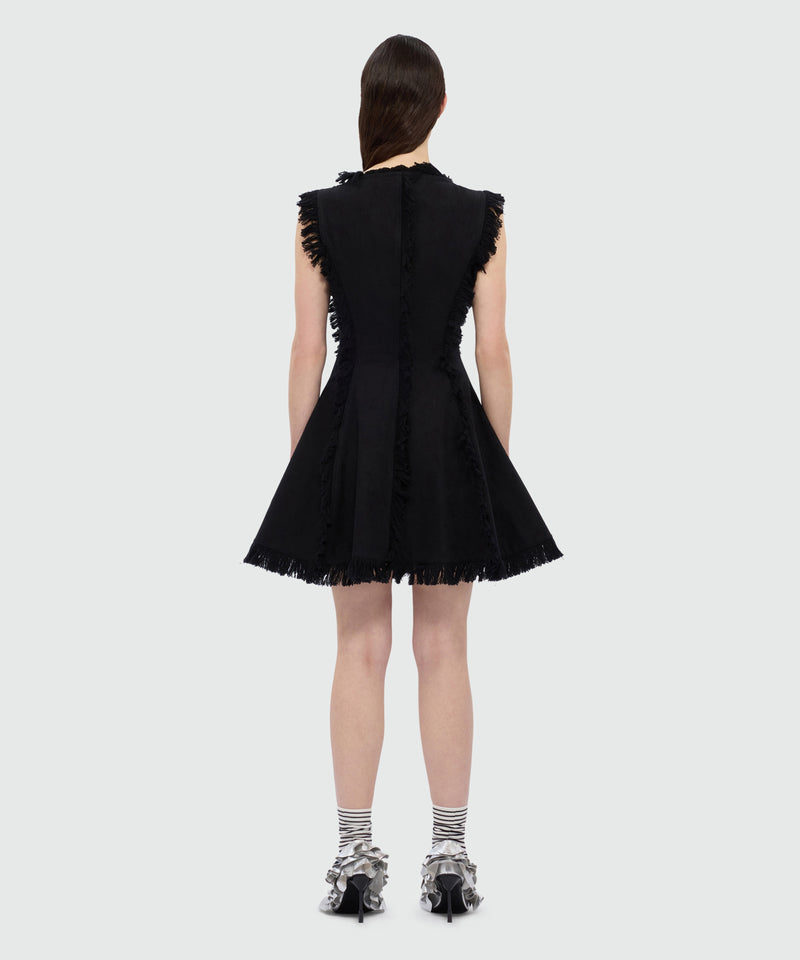 Black frayed raw cotton mini dress. 99 Donna 