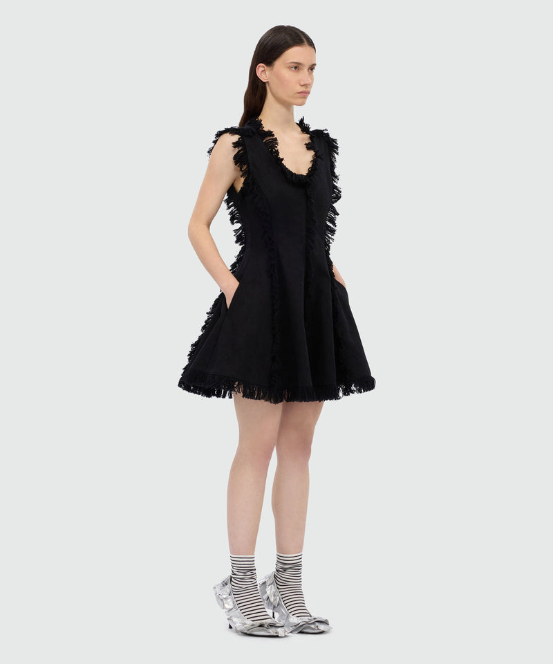 Black frayed raw cotton mini dress. 99 Donna 