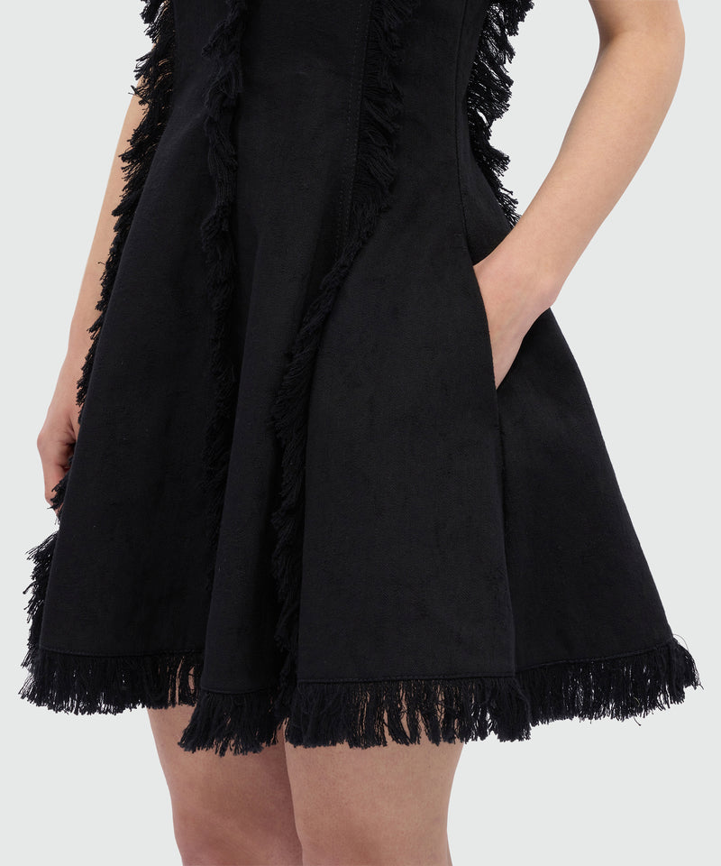 Black frayed raw cotton mini dress. 99 Donna 