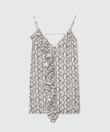 Python print poplin mini dress with ruffle.