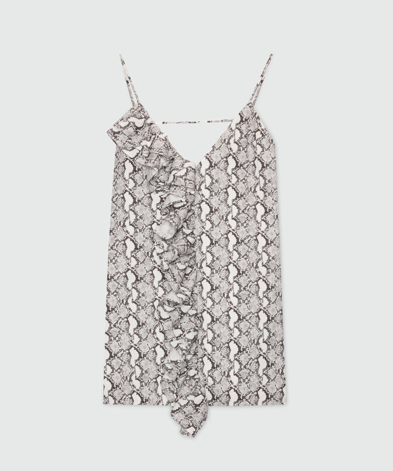 Python print poplin mini dress with ruffle. 02 Donna 