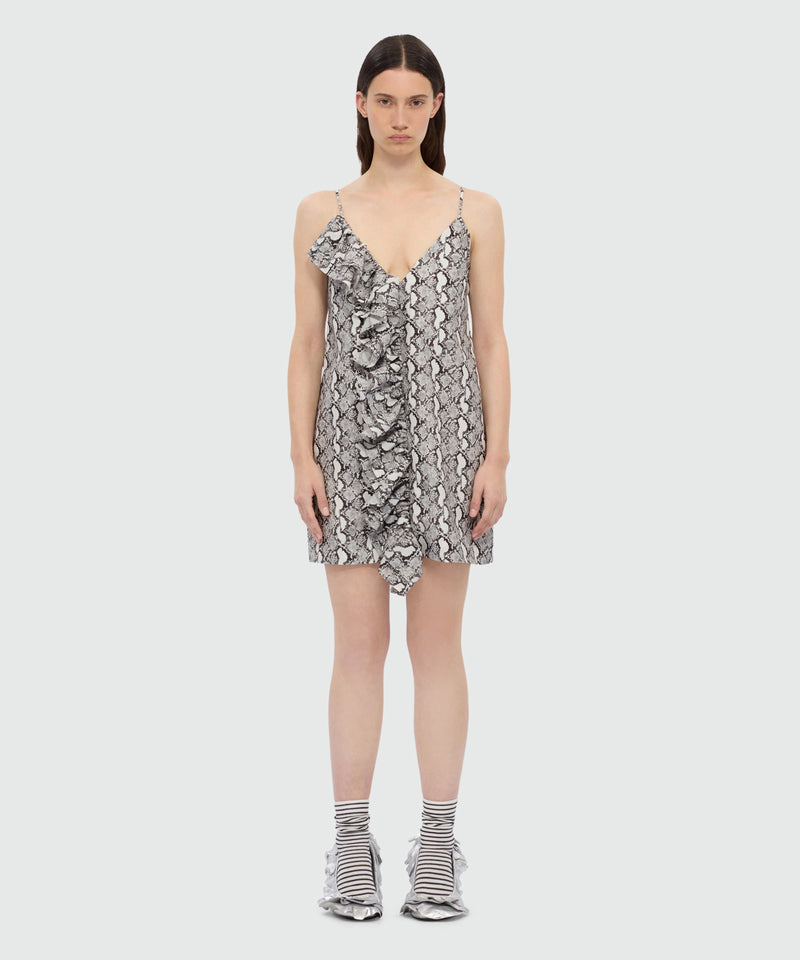 Python print poplin mini dress with ruffle. 02 Donna 