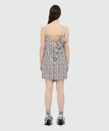 Python print poplin mini dress with ruffle.