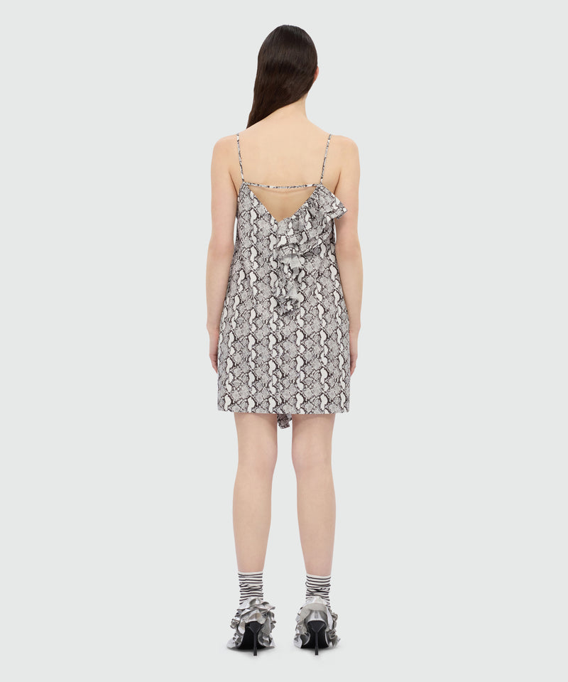 Python print poplin mini dress with ruffle. 02 Donna 