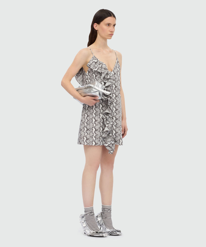 Python print poplin mini dress with ruffle. 02 Donna 