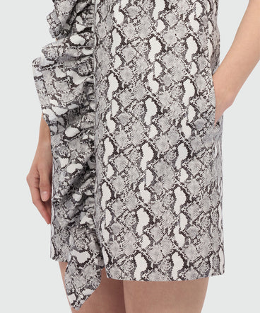 Python print poplin mini dress with ruffle.