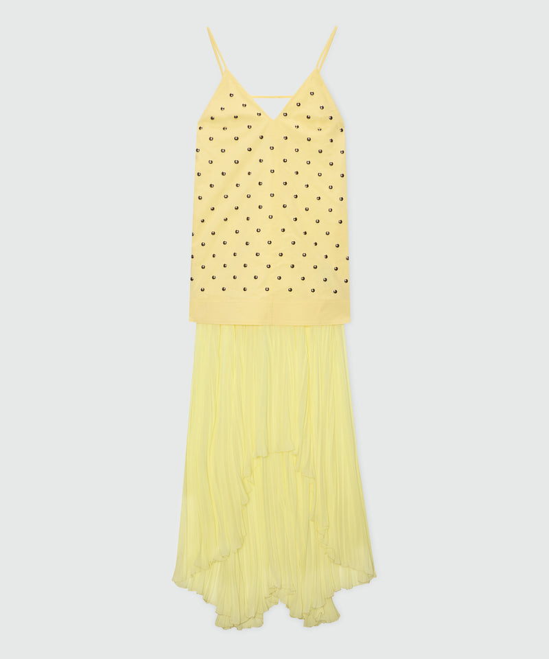 Yellow midi poplin dress with studs. 06 Donna 