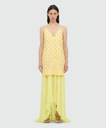 Yellow midi poplin dress with studs.