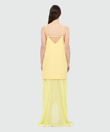 Yellow midi poplin dress with studs.