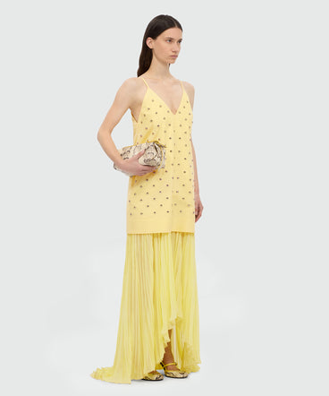 Yellow midi poplin dress with studs.