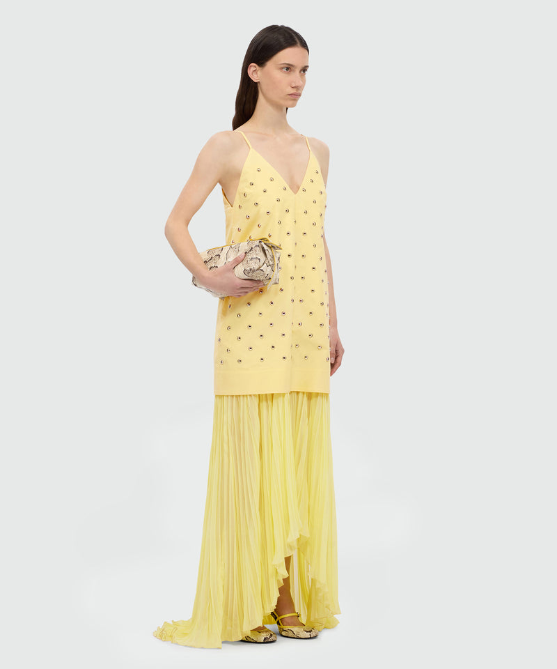 Yellow midi poplin dress with studs. 06 Donna 