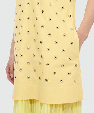 Yellow midi poplin dress with studs.