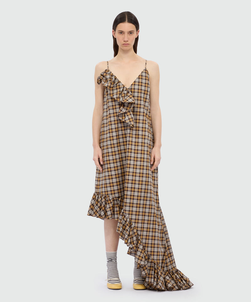 Brown asymmetrical midi dress in check cotton. 30 Donna 